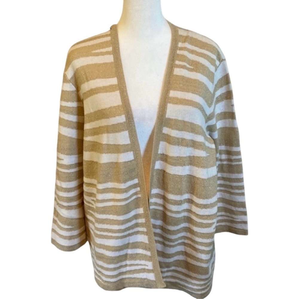 Chicos open front cardigan. Size L/12. Chicos size 2. Gold and white glittery.
